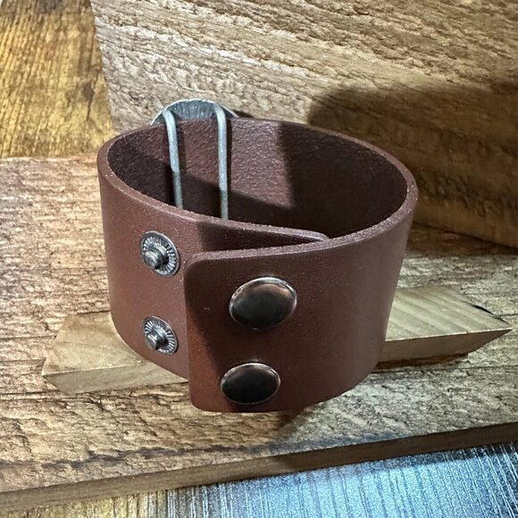 Hot‎ Pink Stone and Dark Brown Leather Cuff Bracelet - Picture 7 of 9